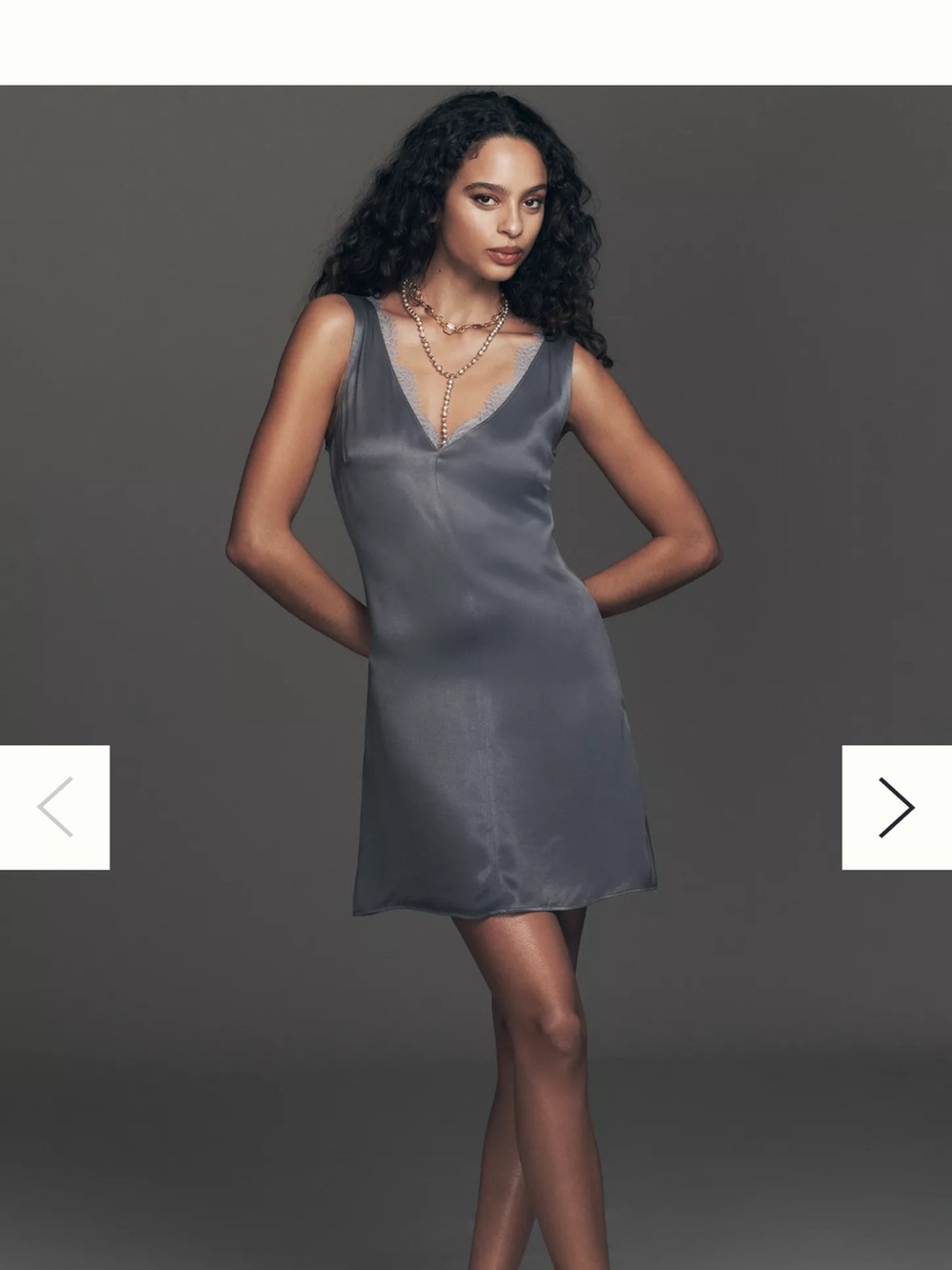 Anthropologie Satin V-Neck Mini Dress - Charcoal
